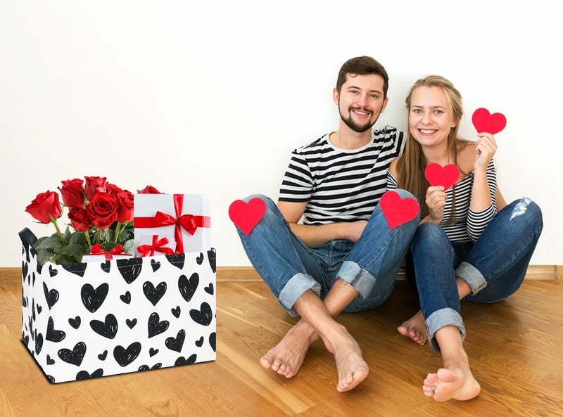 NTAOHAMPER Rectangular Love Basket Empty,Collapsible Gift Basket with Handles,Heart Print Bin for Kids Toys/Books Box,Room Decor(Black Heart) - Image 3
